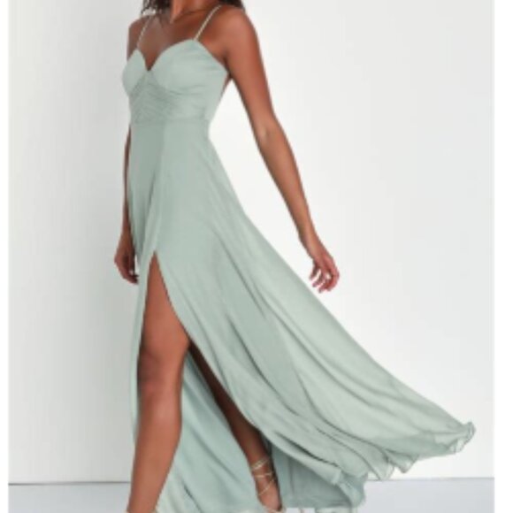 Lulus Dreamy Destiny Sage Green Pleated Backless Maxi Dress - Picture 5 of 5